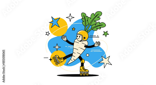 Joyful Carrot Rollerblading Through Space Amidst Celestial Elements And Joyful Adventure
