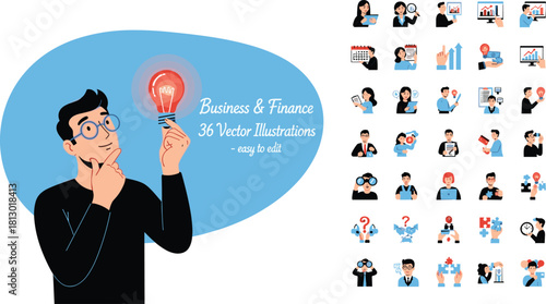 Business and Finance Vector Illustrations Collection of 36 Editable Icons and Graphics