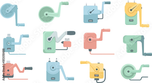 Colorful Vintage Film Projectors Set in Flat Illustration Style