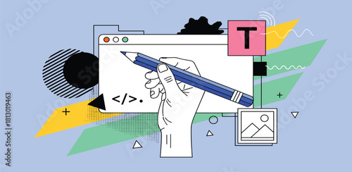 Conceptual illustration of hands-on data analysis, with people interacting with charts and graphs for business intelligence and market research