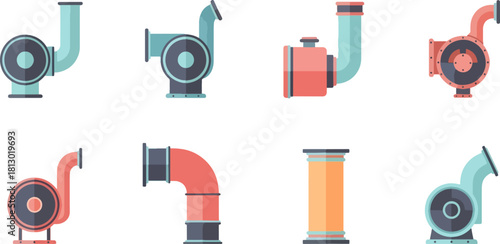 Set of Industrial Piping and Ventilation Ducts in Flat Style
