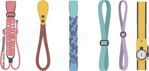 Collection of Colorful Climbing and Safety Equipment in Flat Style