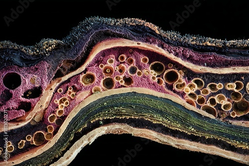 Fungal colonies accumulate in animal organ tissue, appearing as multi-layered dark spots.