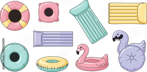 Colorful Inflatable Pool Floats and Swimming Accessories in Pastel Shades