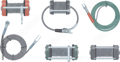 Set of Hand Spools and Fishing Line Reels in Neutral Colors for Crafting or Fishing