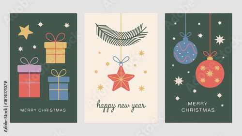 Abstract Christmas And New Year Greeting Cards Collection Keywords: christmas, new year