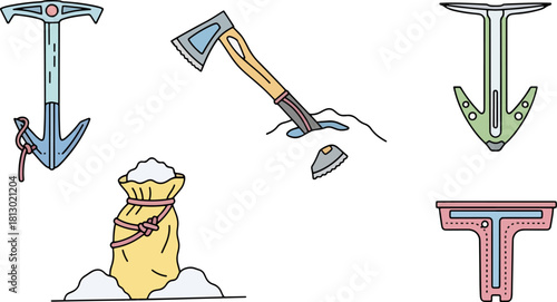 Colorful Collection of Anchors and Rope with Buoy for Marine or Nautical Theme