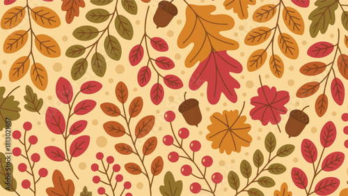 Autumn Leaves And Acorns Seamless Pattern fall berries