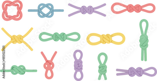 Colorful Nautical Knot Ties in Pastel Colors for Crafts and Decorations