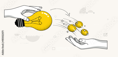Visualizing the economic transformation of innovative ideas into monetary value, symbolizing business investment, creative funding, and financial growth