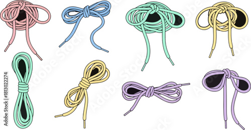 Colorful Ties and Bows in Pastel Shades on White Background