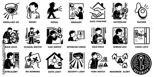 日常防犯アクション・アイコンパック、Daily Crime Prevention Icons Pack