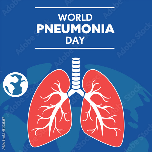 World Pneumonia Day Poster with Stylized Lungs and Global Awareness Icon.