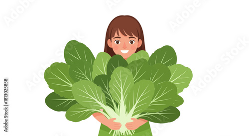 Joyful Person Embraces Fresh Greens, Promoting Healthy Living And Natural Eating Habits