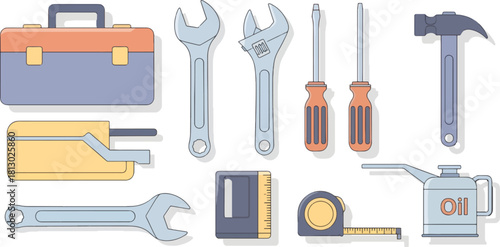 Tools and Equipment for Maintenance and Repair in Bright Flat Style