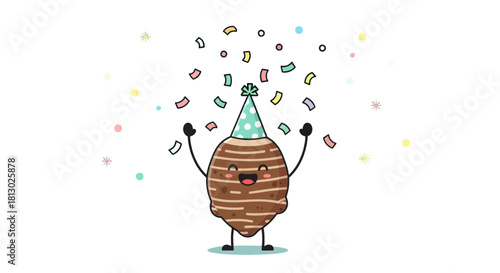 Joyful Character Celebrates With Confetti, A Delightful And Cheerful Illustration