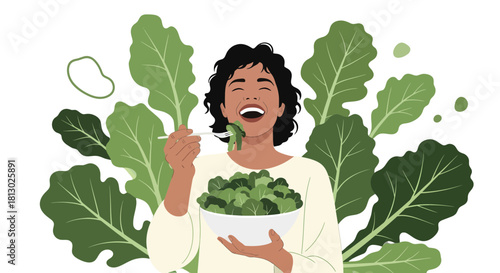 Joyful Person Embraces Healthy Eating with Fresh Salad in a Natural, Lively Composition