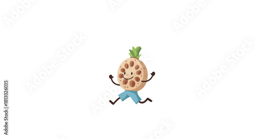 Joyful Pineapple Character Running Against a Black Backdrop for Animation Purposes
