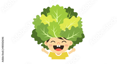 Joyful Child With Lettuce Hair, Smiling Brightly, Against a Black Backdrop