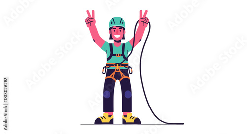 Joyful Climber Celebrating Success And Victory After Conquering The Summit Of Adventure