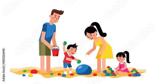 Joyful Family Playing Together At The Beach Enjoying Summer Vacation Memories