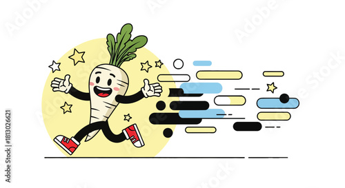 Joyful Root Vegetable Character Running With Energetic And Speedy Motion Vector Depiction