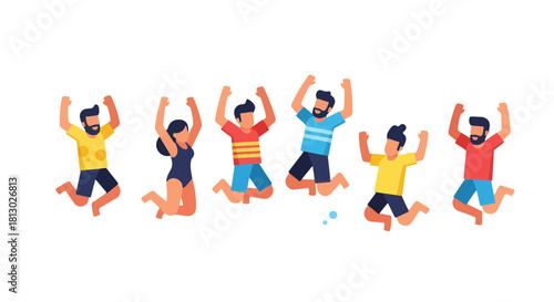 Joyful Group Jumping Silhouettes Against A Deep Black Background in Fun Illustration