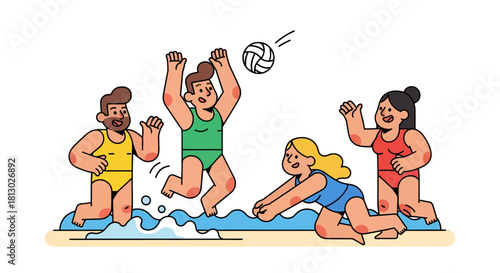 Joyful Group Playing Beach Games And Having Fun During Warm Sunny Day Vacation
