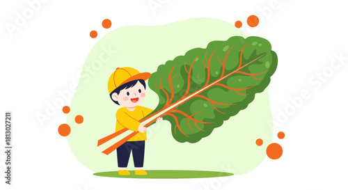Joyful Youngster Displaying A Huge Leafy Green Fresh From The Ground