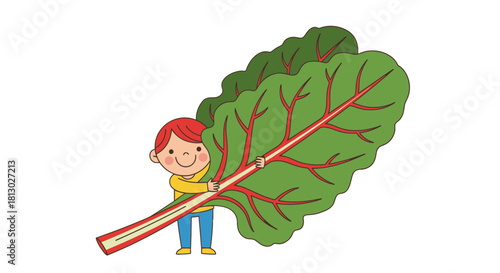 Joyful Young Person Hugging Vibrant Green Leafy Vegetable Against Black Background