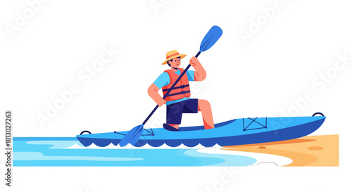 Kayak Adventure On Tranquil Waters: A Person Paddling On A Beautiful Body Of Water