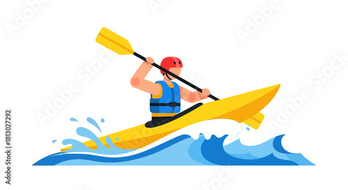 Kayaking Adventure: A Vibrant Illustration Of Water Sports Activity On Black Backdrop