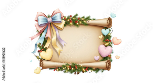 christmas frame with bells and ribbon