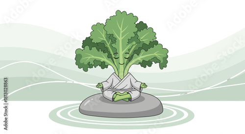 Meditating Botanical Figure Displaying Tranquility and Finding Inner Peace Through Yoga