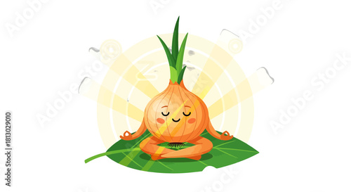 Meditating Onion Illustrates Calmness and Peace Through a Positive Cartoon