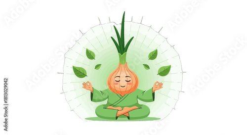 Meditating Onion Illustrates Tranquility and Mindfulness in Peaceful and Serene Composition