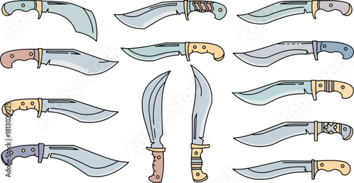 Collection of Various Sharp Tactical Knives with Different Handles and Blades