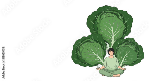 Meditative Person Surrounded By Cabbage, Representing Peace And Wellness In Nature