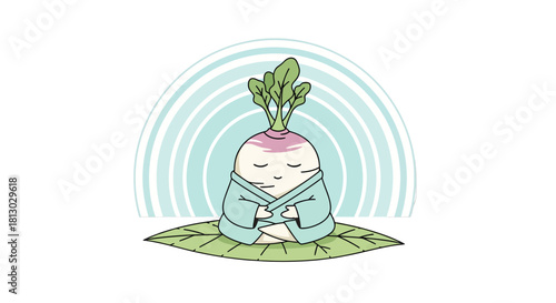 Meditative Turnip Meditating Under Soft Arcs of Serene, Peaceful, And Zen Harmony