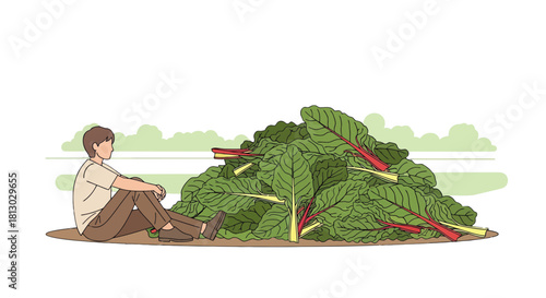 Meditative Scene: Young Person Contemplating Fresh Harvest on a Nature Backdrop