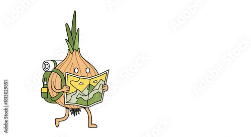 Onion Explorer Discovering New Worlds with Backpack and Detailed Map Destination