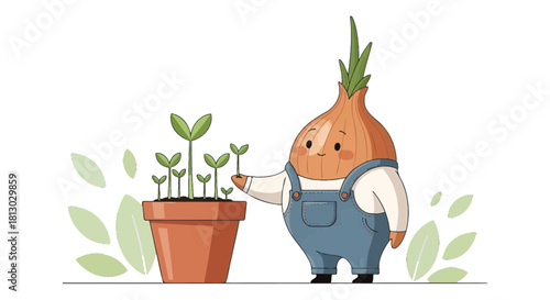 Onion Farmer and Sprouts: An Adorable Illustration of Gardening and Growth