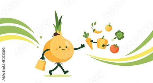Onion Mascot Shopping For Fresh Vegetables And Promoting Healthy Eating Habits