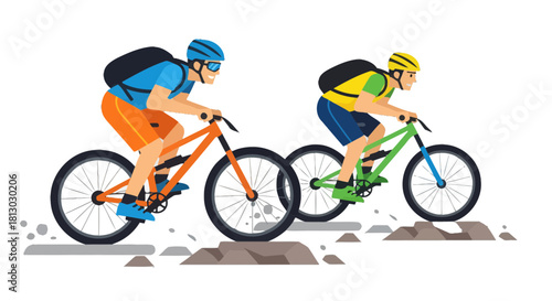 Mountain Bikers Engage In Intense Cycling Adventure Against A Stark Black Backdrop