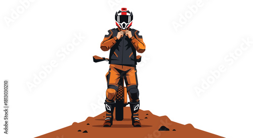 Motorcyclist Standing Proudly Before Riding Into The Open: A Vector Illustration