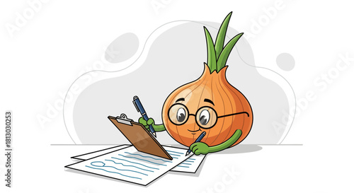Onion Mascot With Glasses Evaluating Documents Conceptual Illustration Creation