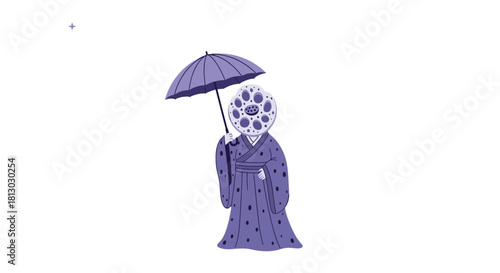 Mysterious Figure Holding Umbrella Under the Starlit Sky in Artistic Illustration