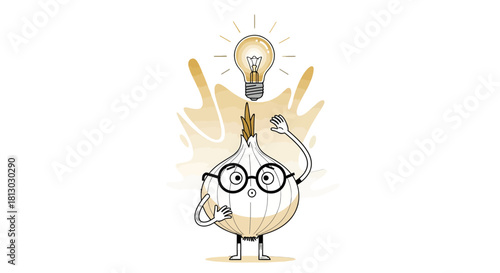 Onion Mascot With Lightbulb Symbolizing Clever Ideas And Brilliant Insights