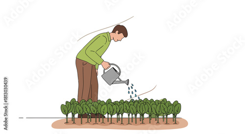 Nurturing Growth: A Person Watering Seedlings In An Agricultural Environment