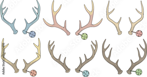 Colorful Decorative Reindeer Antlers Set with Bells for Christmas Holiday Decor